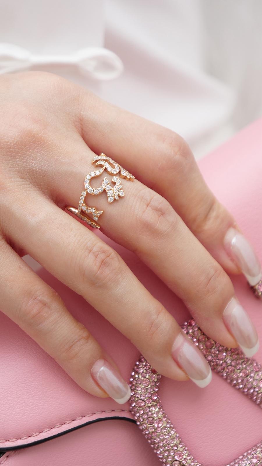 The six -Character Great Bright  Mantra" (Om Mani Padme Hum) diamond ring