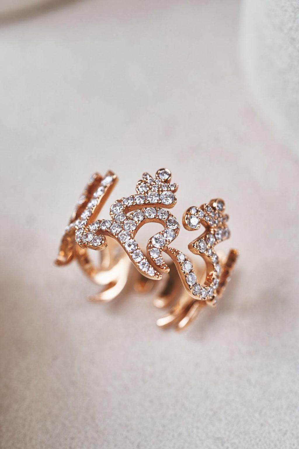 The six -Character Great Bright  Mantra" (Om Mani Padme Hum) diamond ring