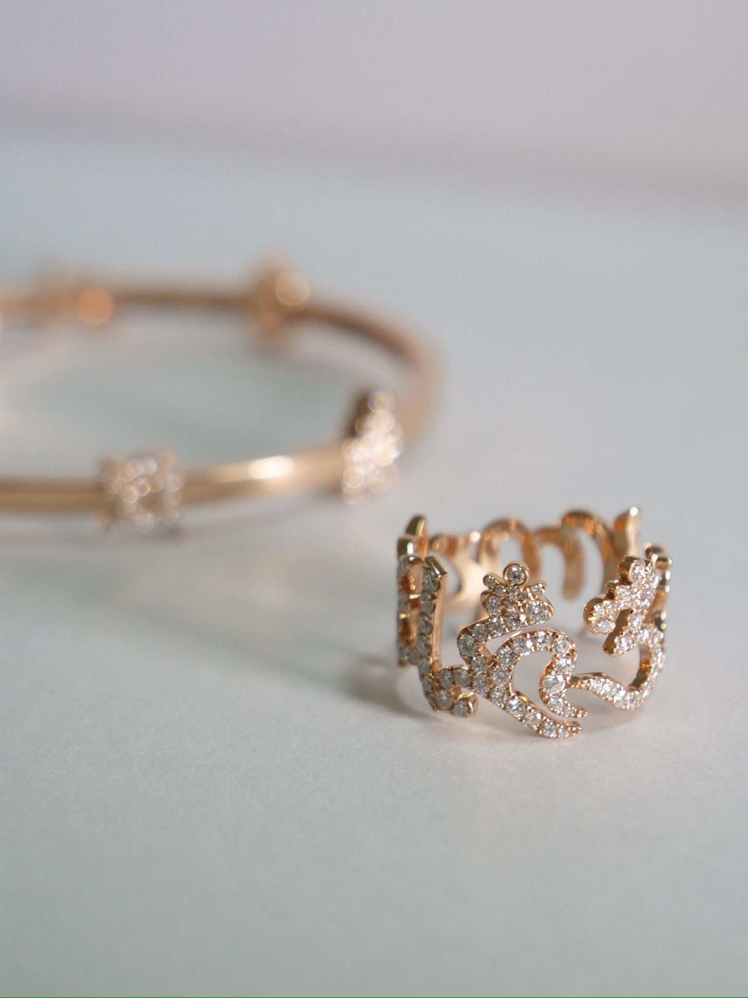 The six -Character Great Bright  Mantra" (Om Mani Padme Hum) diamond ring