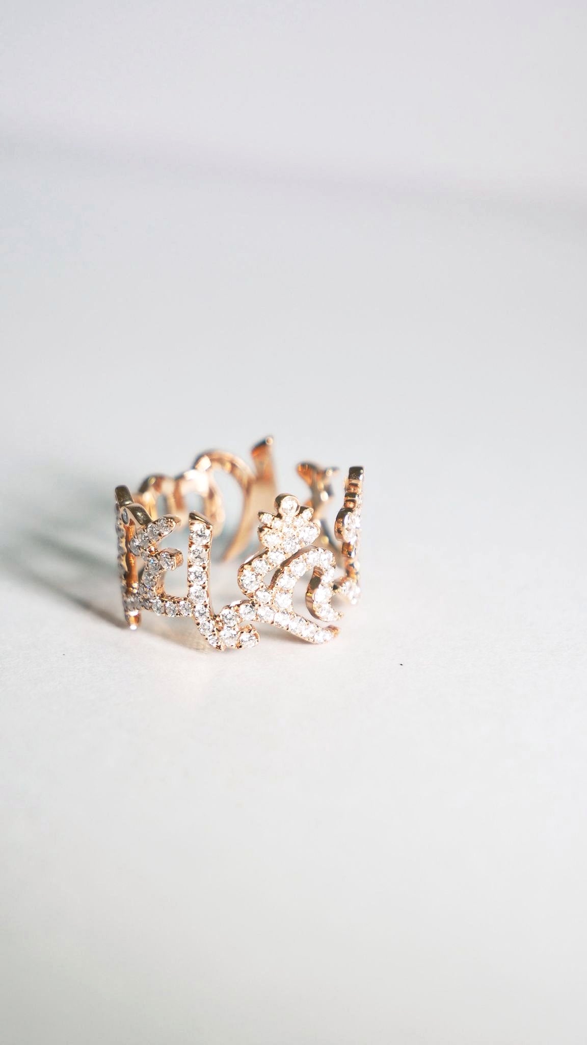 The six -Character Great Bright  Mantra" (Om Mani Padme Hum) diamond ring