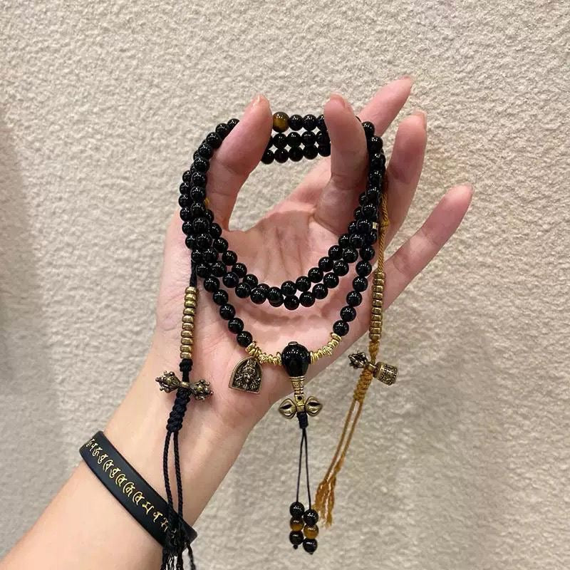 Natural Black Tourmaline 108 Prayer Beads Bracelet