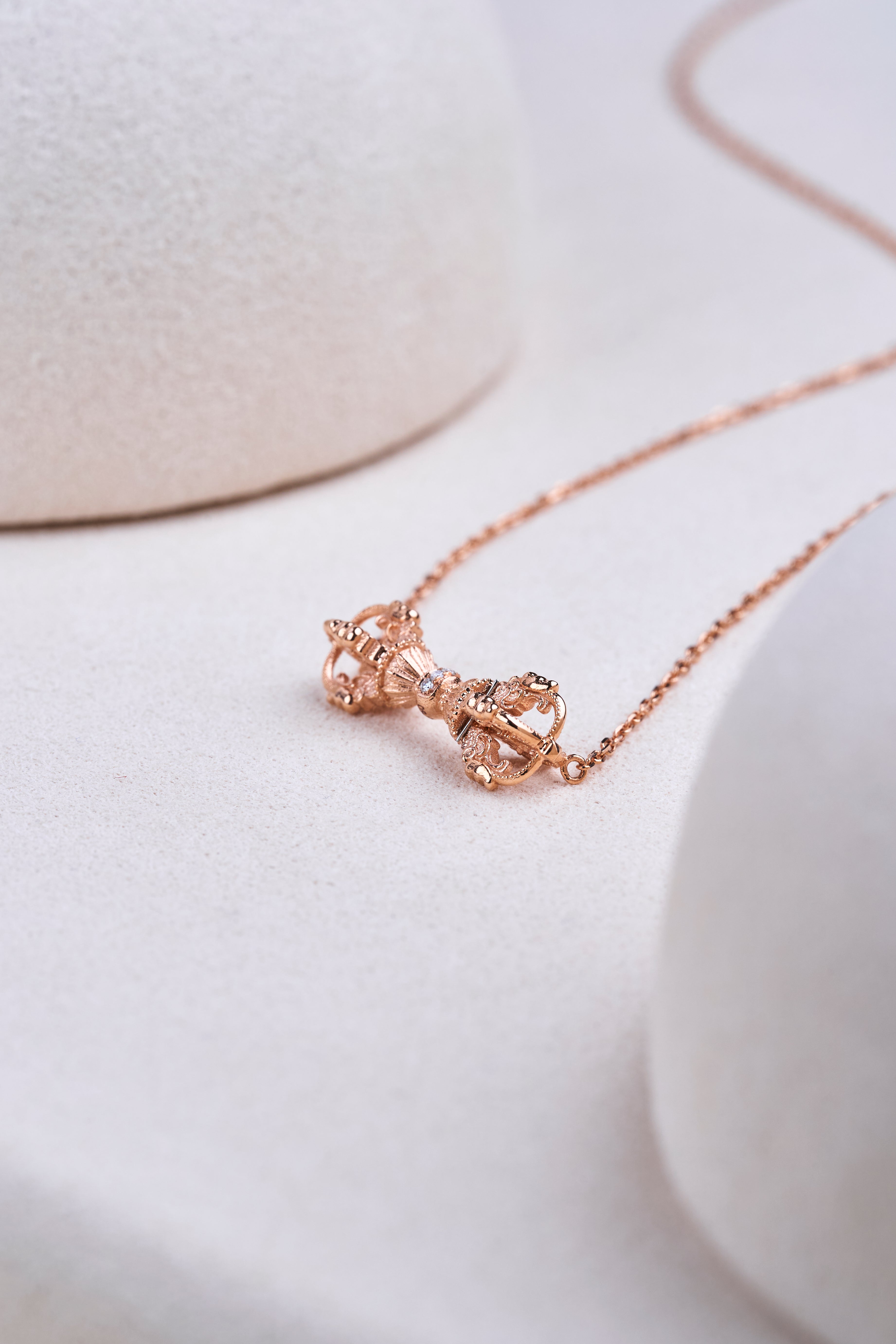 (Vajra)18k rose gold diamond necklace (Protect your body × to drive Evil × Keep your peace)