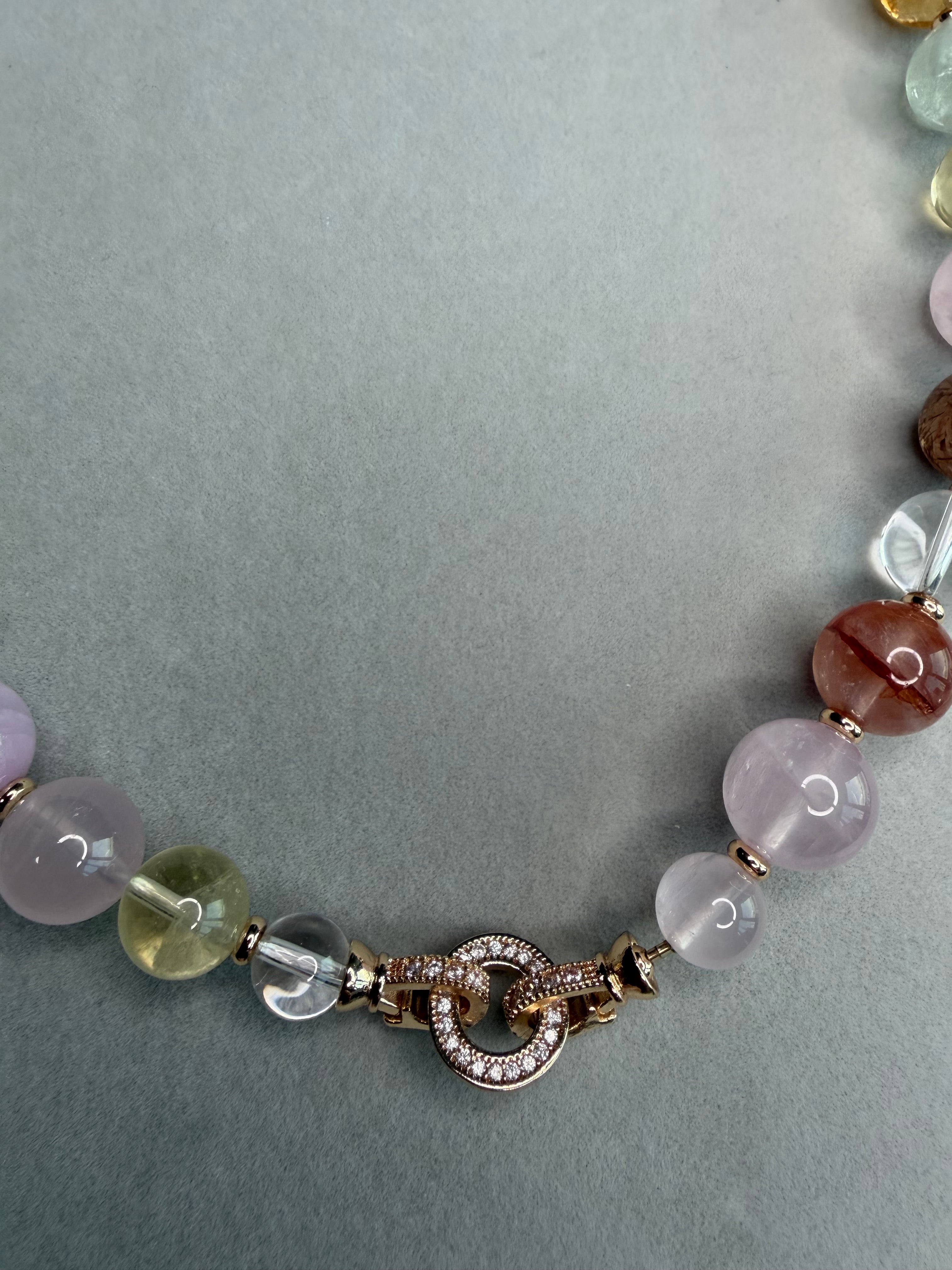 Boutique Natural Crystal Dobao Round Bead Necklace Sea Blue Treasure Black Gold Super Seven Purple Lithium Huinan Red