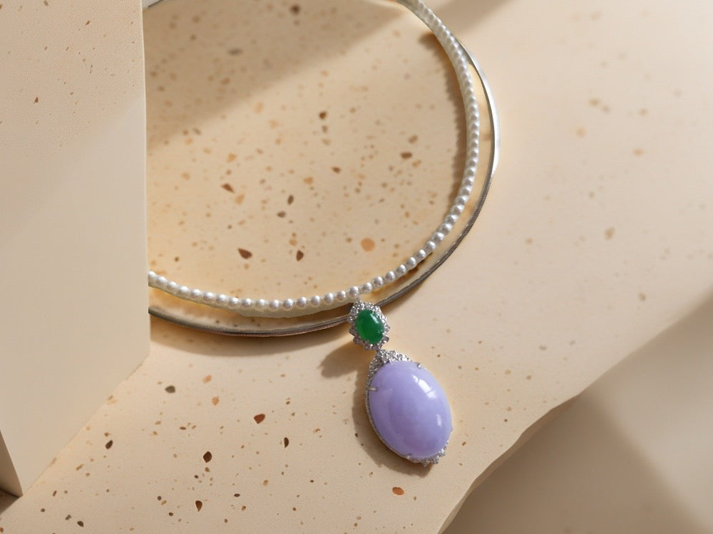 18K White Gold Purple jadeite pendant(Fire element)